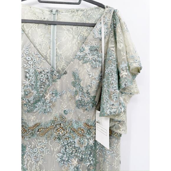 Mac Duggal 67842 Bell Sleeve Floral Seafoam Embellished Gown Dress 16 NWT - Picture 7 of 8